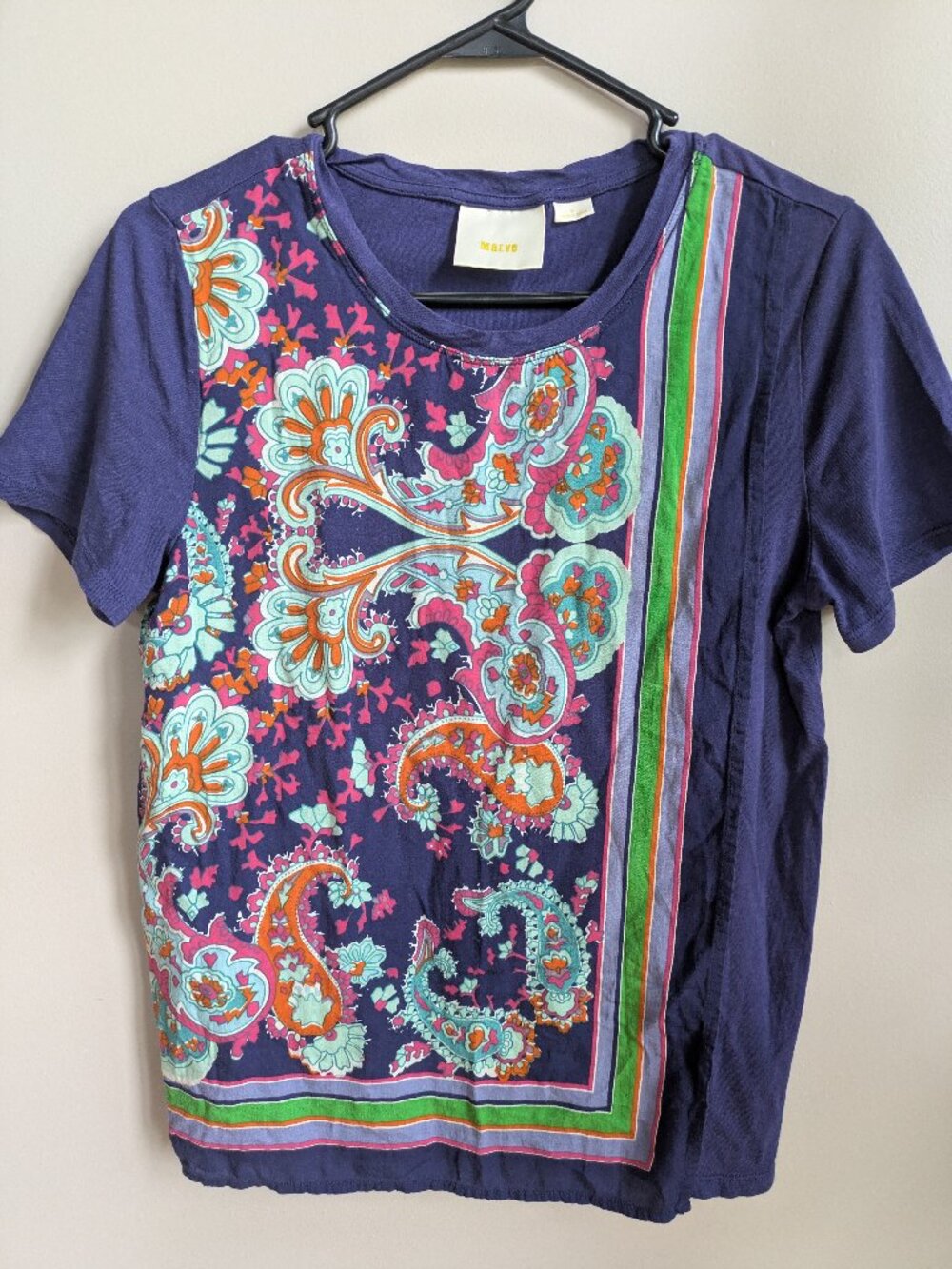 Maeve Anthropologie Bohemian T-Shirt Sz S Purple Paisley Layered Top #736
